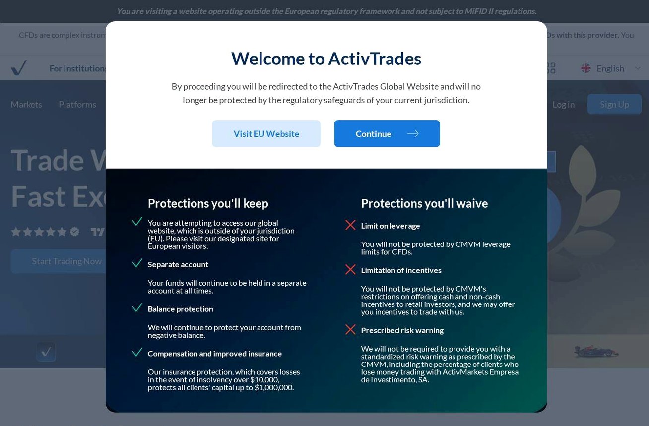 Screenshot of the ActivTrades website