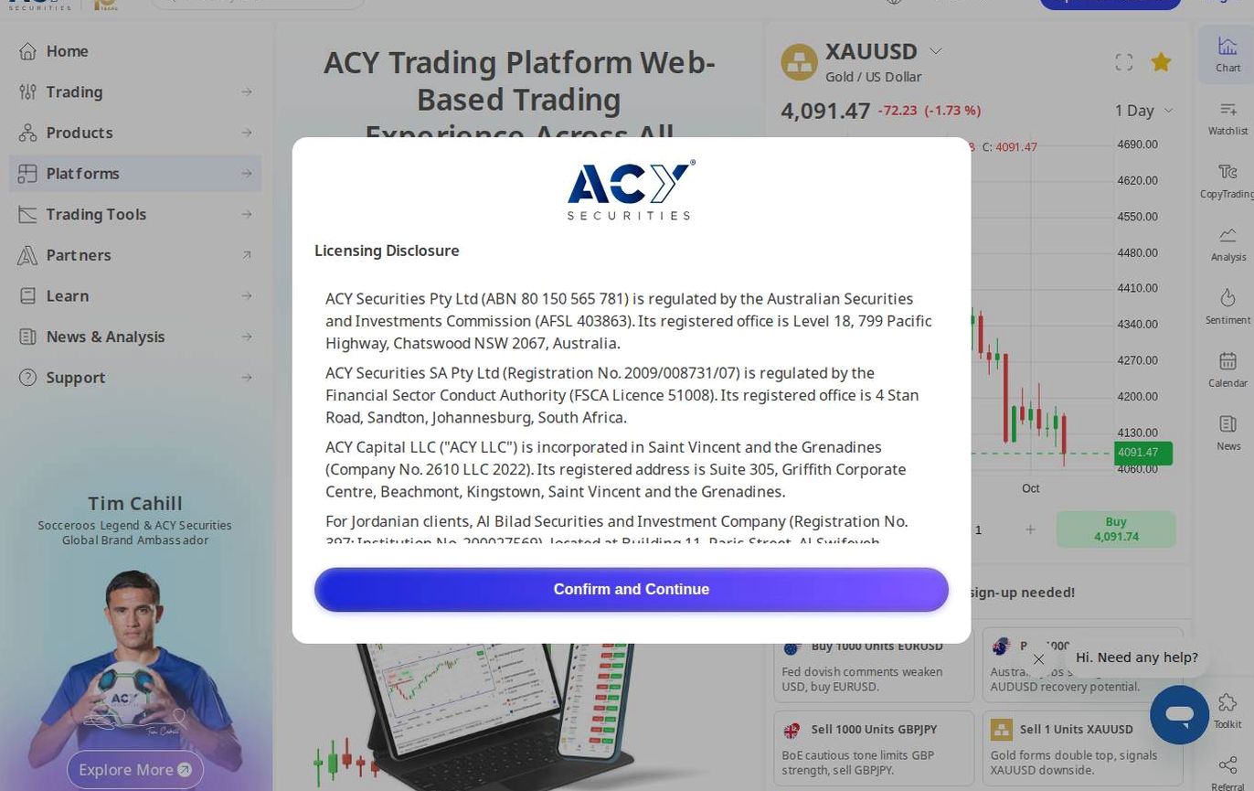 The platform page on the ACY Securities website