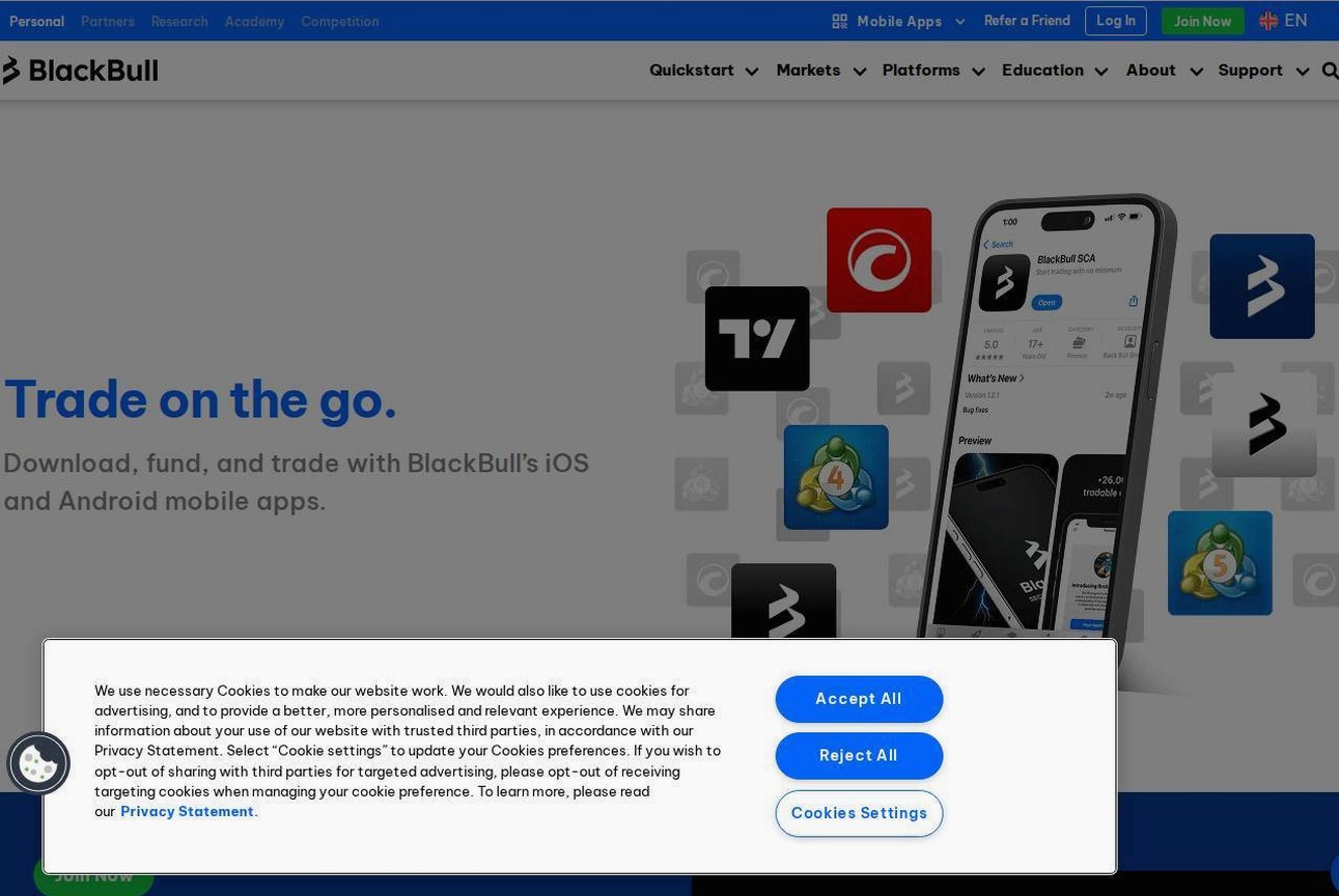 The platform page on the BlackBull Markets website