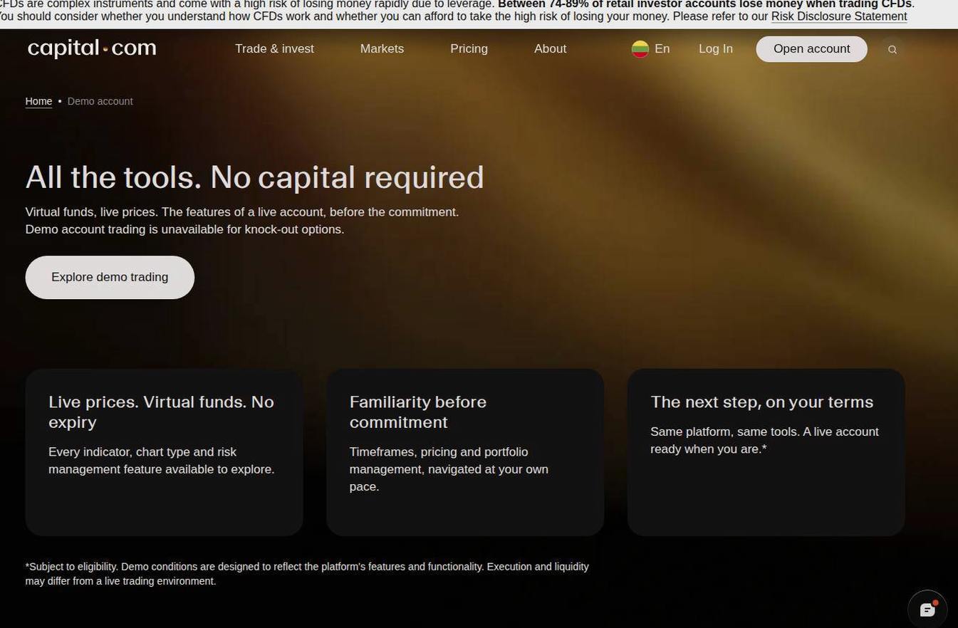 The platform page on the Capital.com website