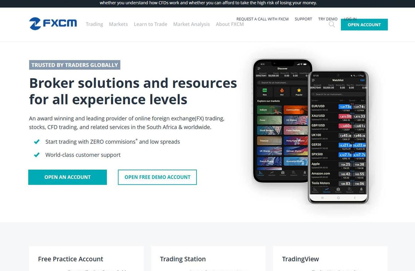 Screenshot of the FXCM website