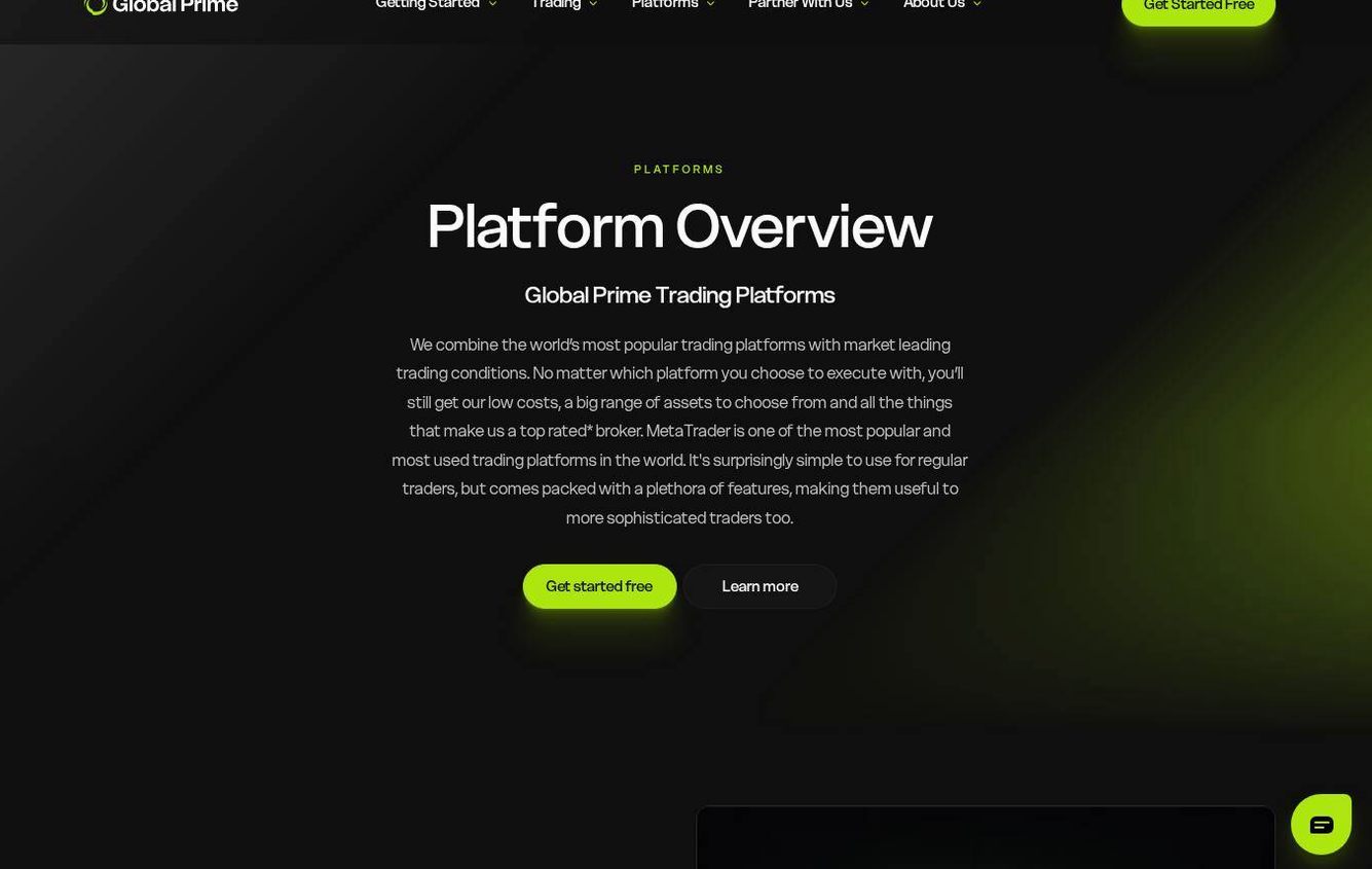 The platform page on the Global Prime website