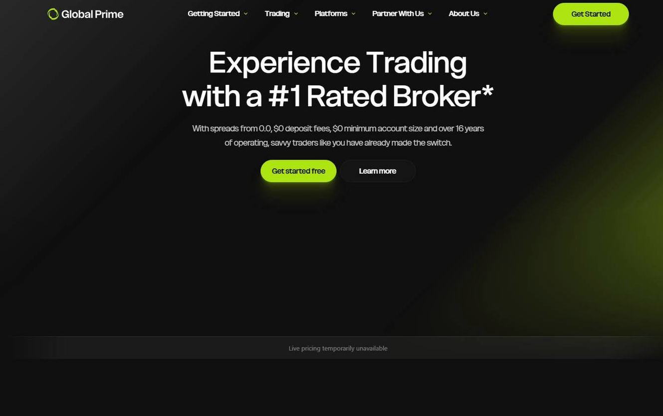 Screenshot of the Global Prime website
