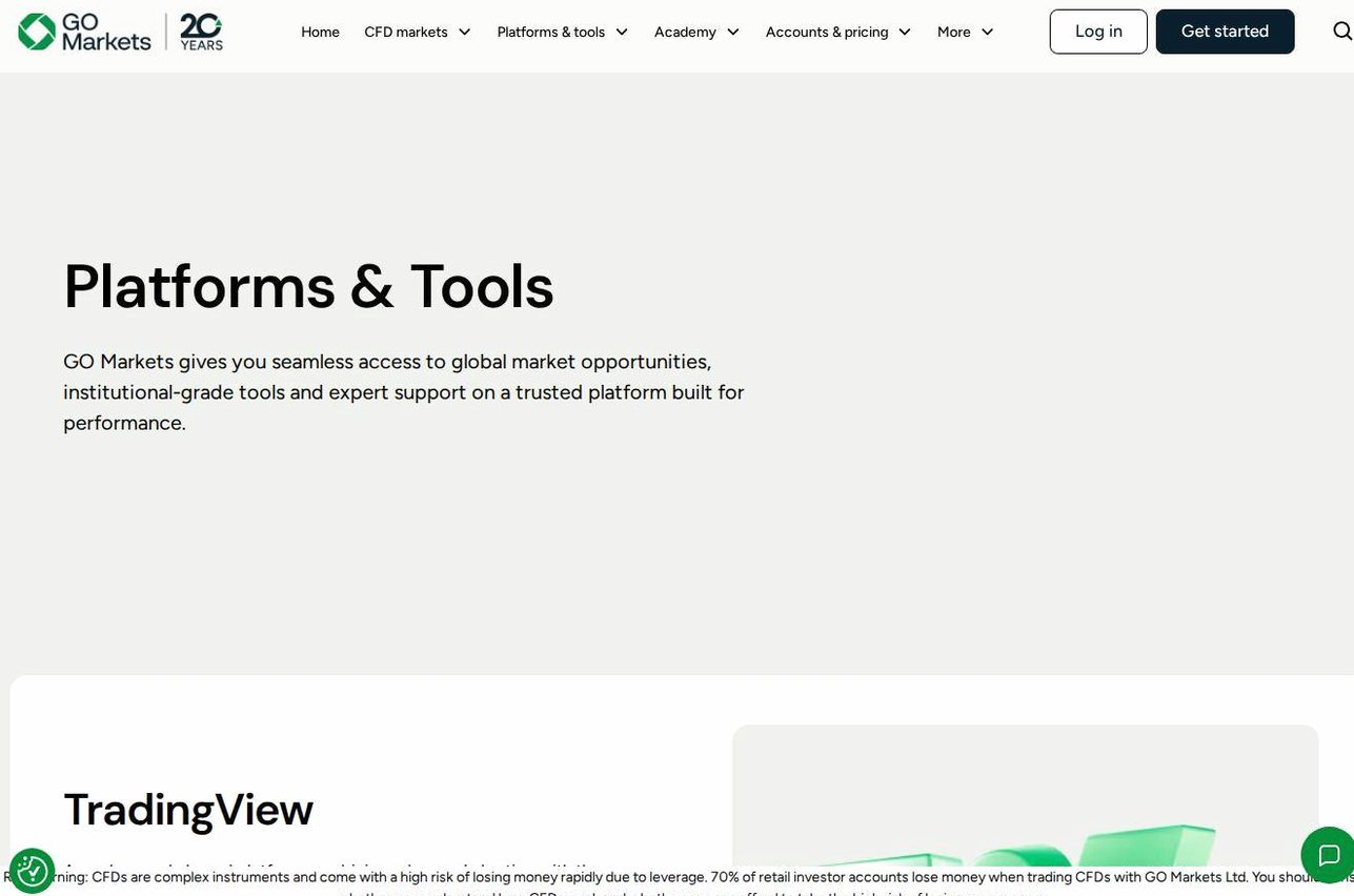 The platform page on the GO Markets website