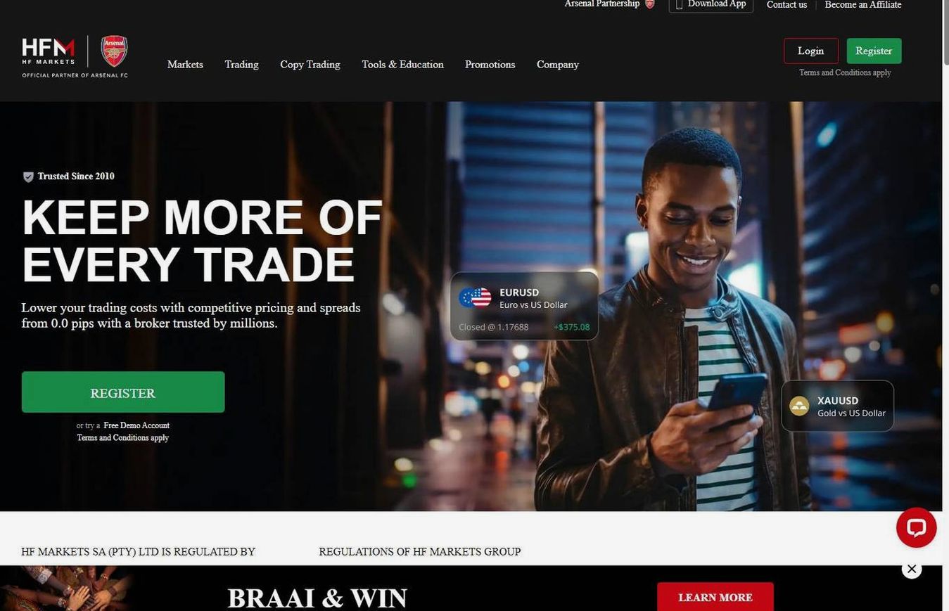 Screenshot of the HFM website