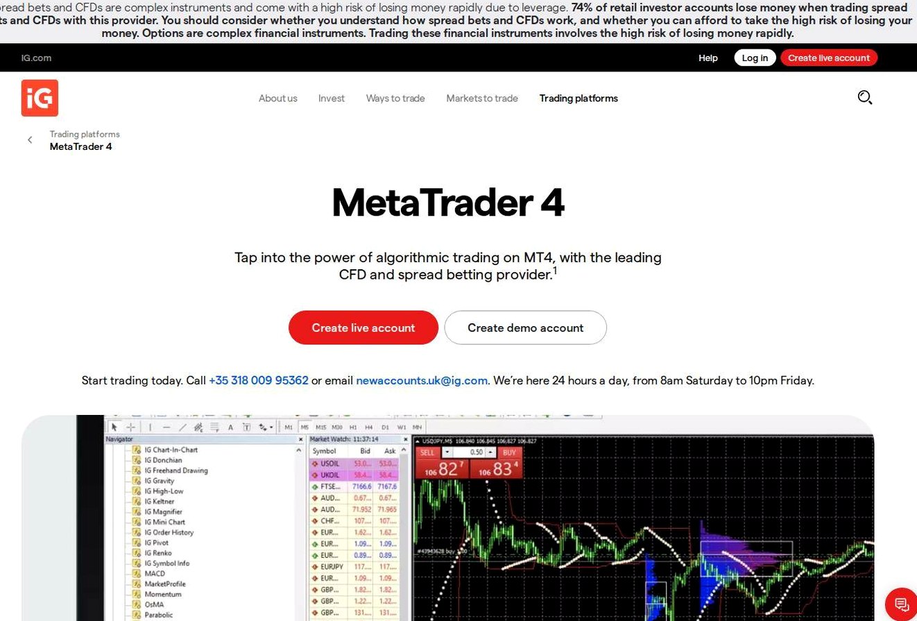The platform page on the IG Markets website