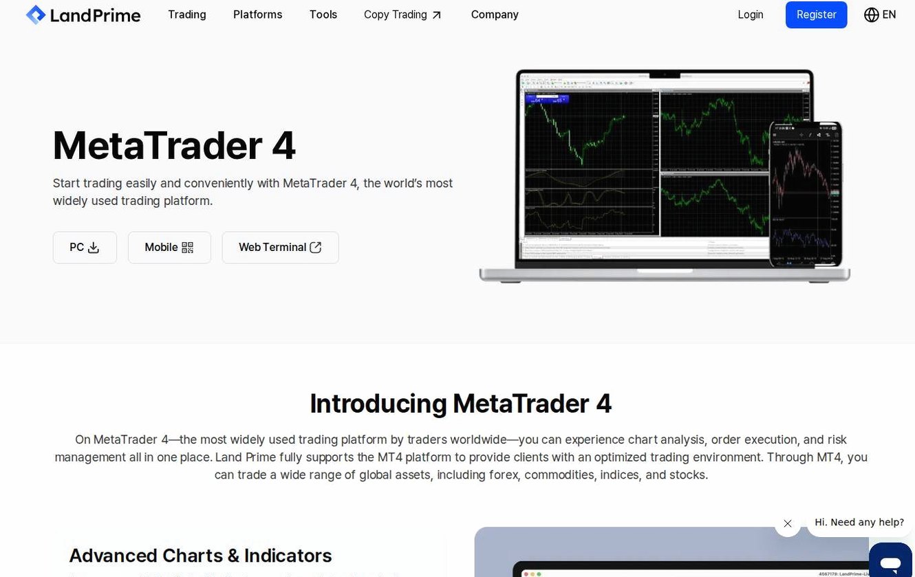 The platform page on the Land-FX website