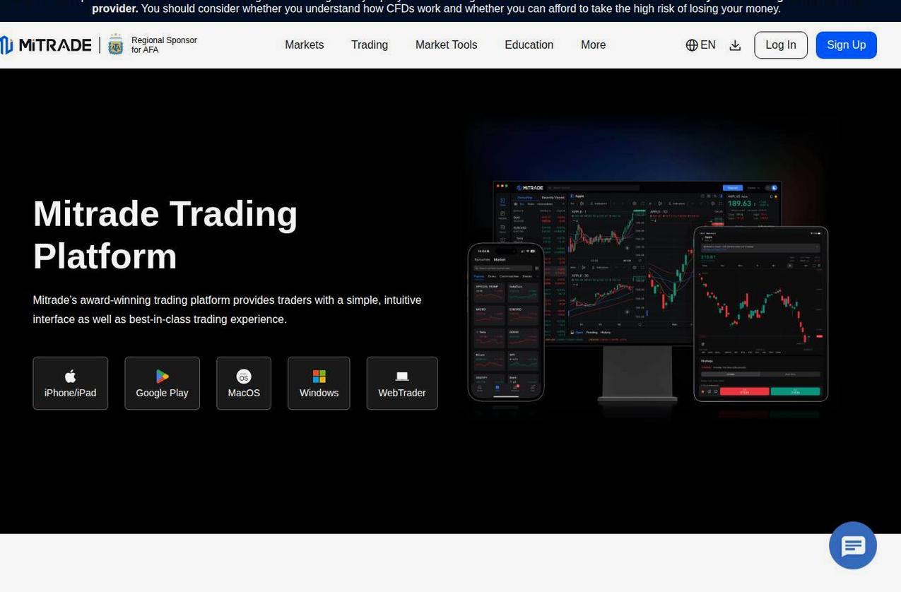 The platform page on the Mitrade website