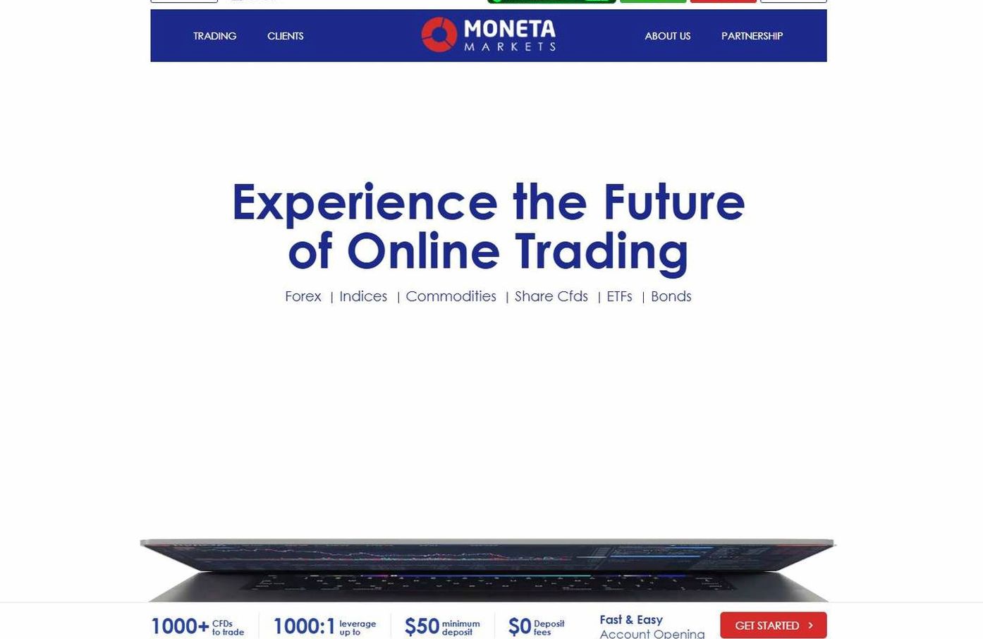 Screenshot of the Moneta Markets website