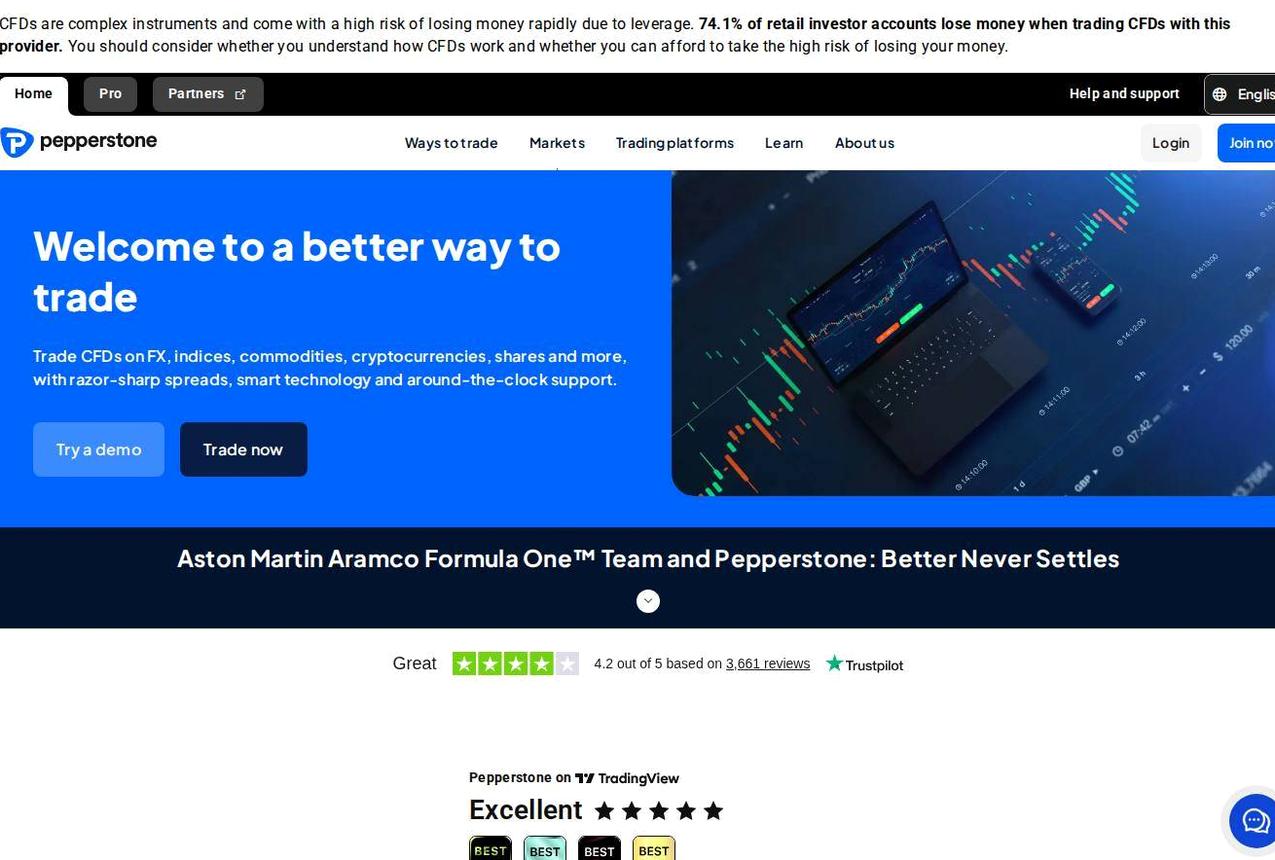 Screenshot of the Pepperstone website