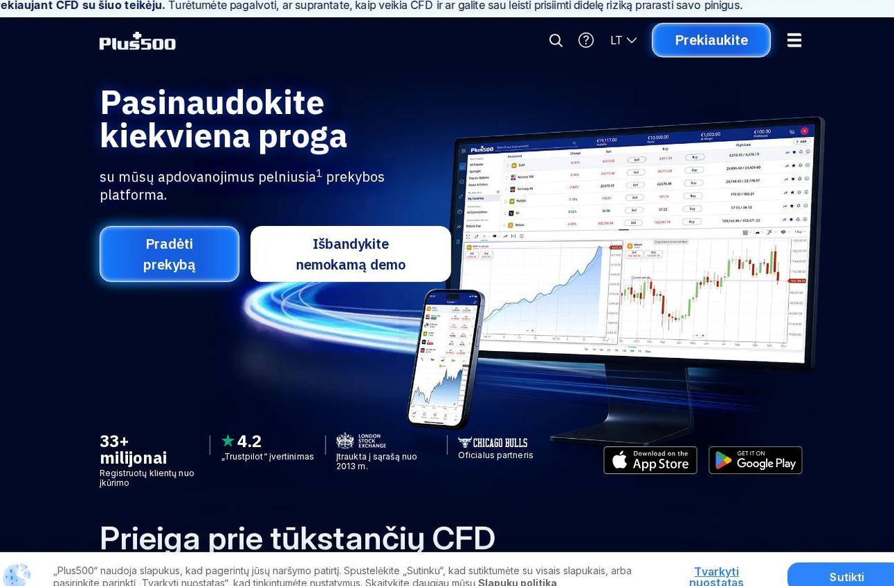 Screenshot of the Plus500 website