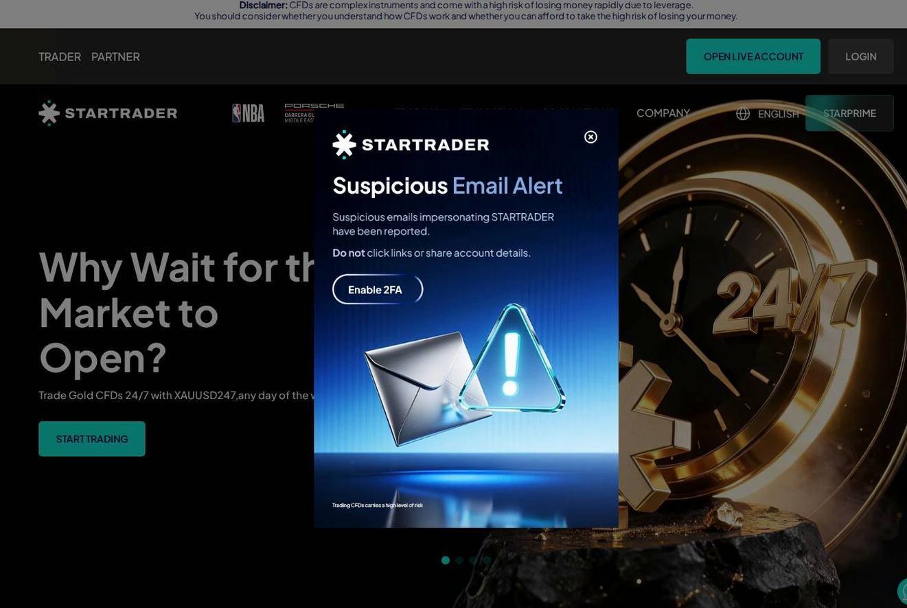 Screenshot of the STARTRADER website