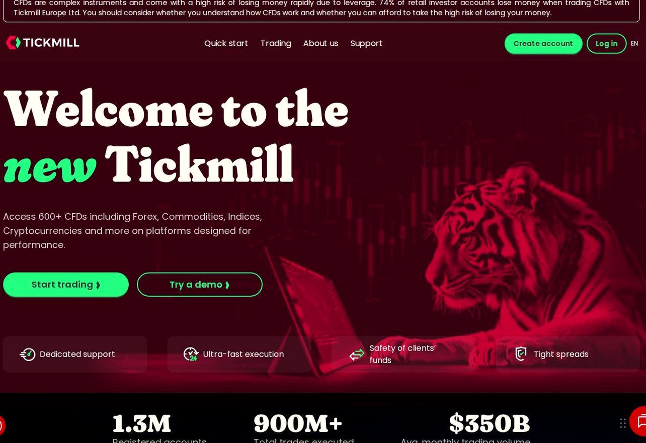 Screenshot of the Tickmill website