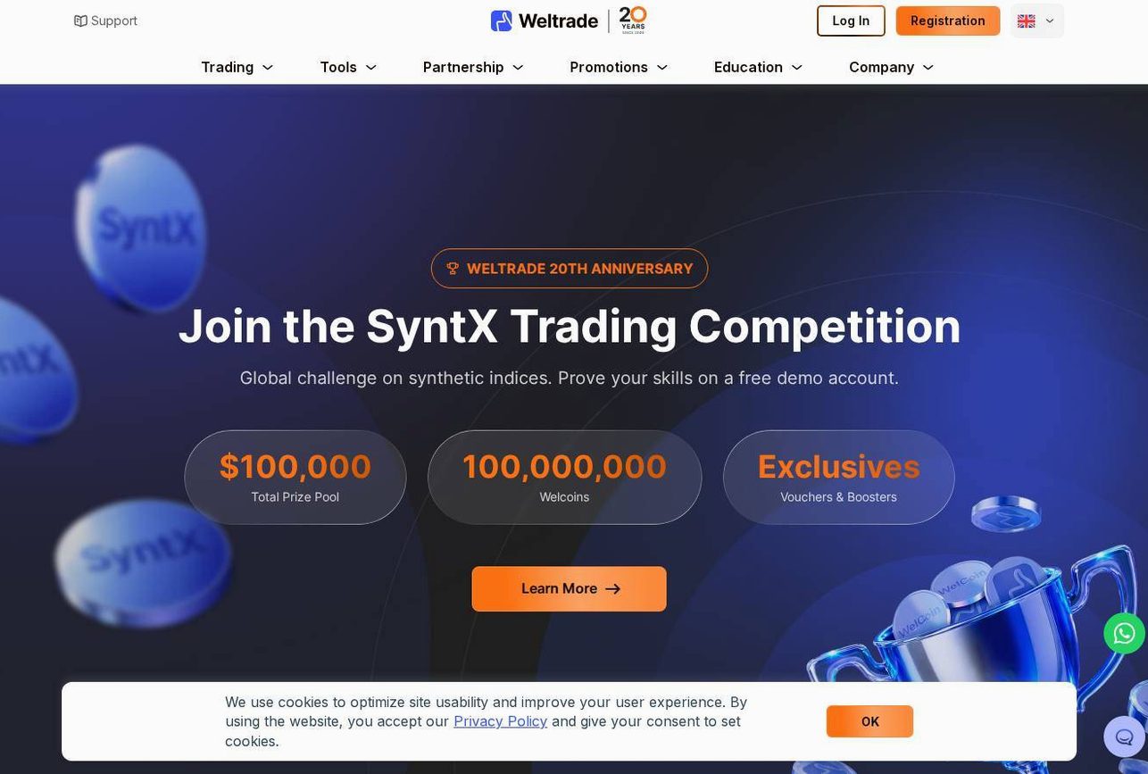Screenshot of the Weltrade website